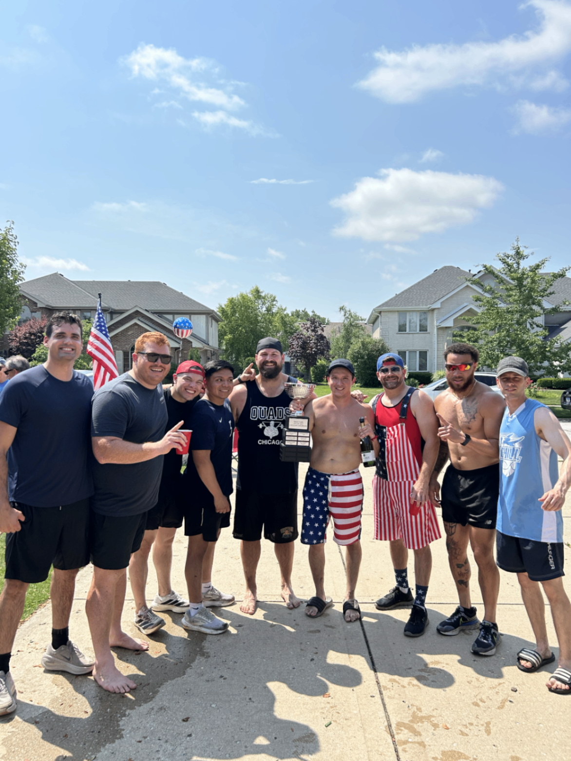 The full champion lineup on the driveway