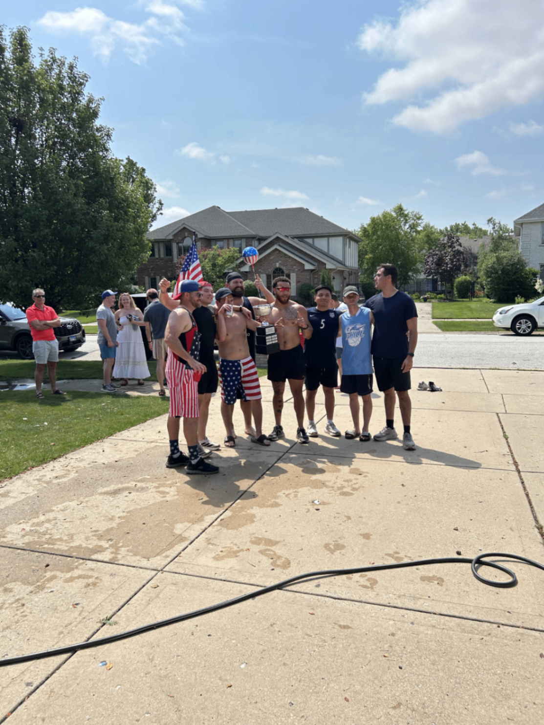Trophy raised in the middle of the driveway